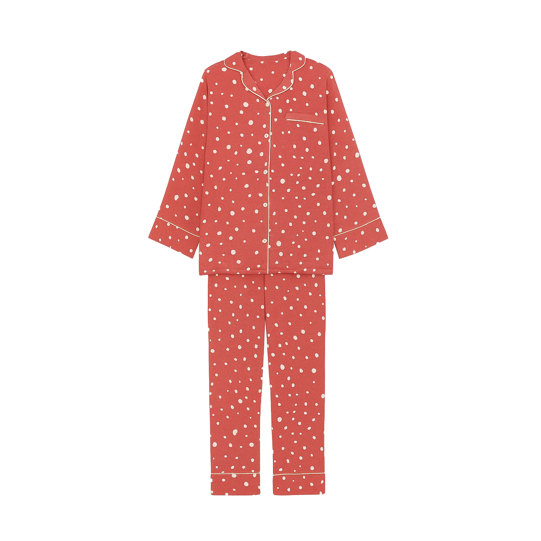French Red Flowers Linen Pajama Suit with Scrunchie