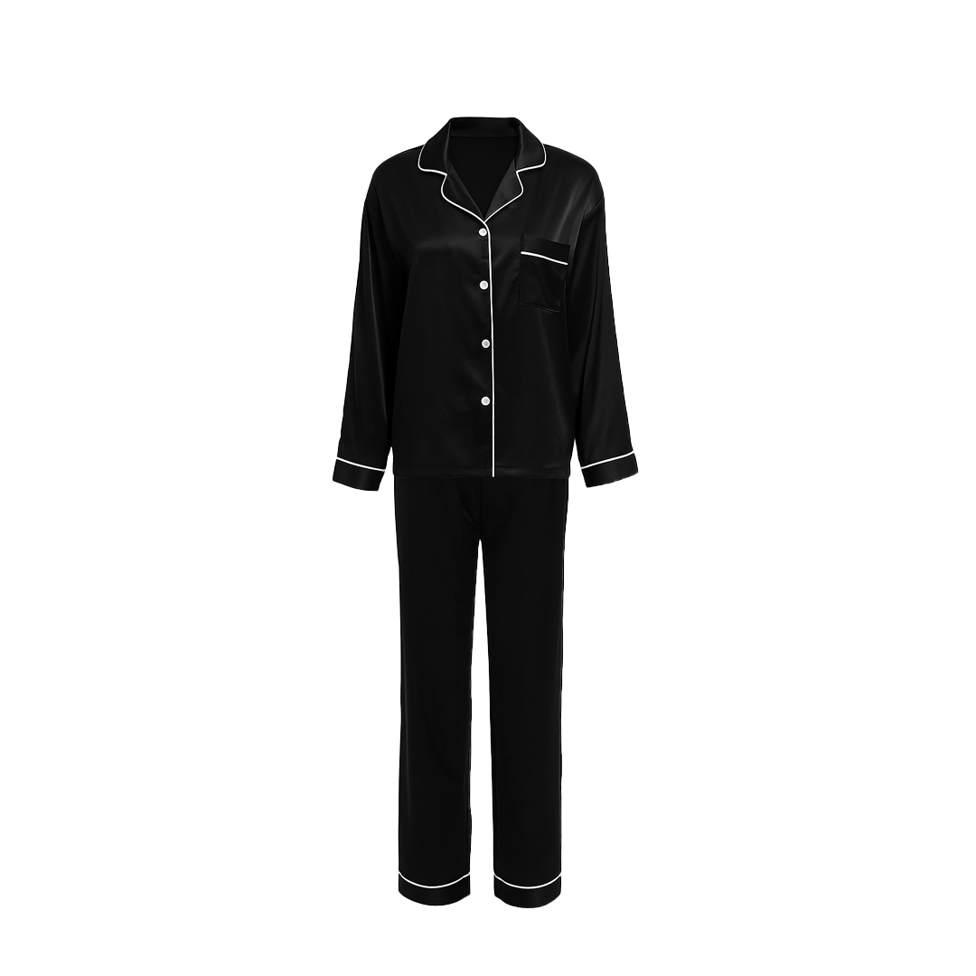 Silk Pajama Suit with Scrunchie - Pearl